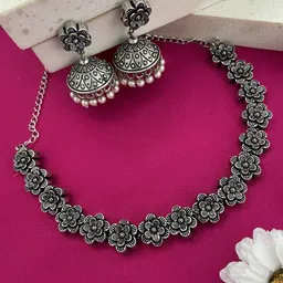 Digital Dress Room Silver Plated Flower Design Necklace & Earrings-picture-40