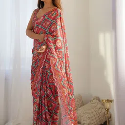 CaniBani Ethnic Motifs Sequinned Silk Blend Saree image 5