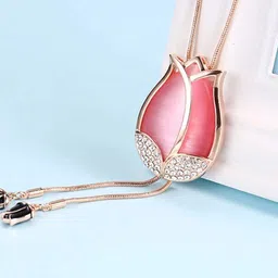 Shining Diva Fashion Rose Gold-Plated Crystals Studded Necklace image 5