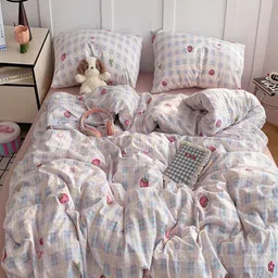 JC HOME Pink & Blue Cartoon Characters Polycotton 3 Piece Double King Regular Bedding Set-picture-16