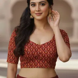 PU FASHION Printed Round Neck Saree Blouse-picture-56