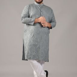 SOJANYA PLUS Men Leheriya Embroidered Regular Sequinned Pure Cotton Kurta with Churidar-picture-48