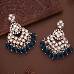 Anouk Gold-Plated Kundan Studded & Pearls Beaded Contemporary Drop Earrings image 2