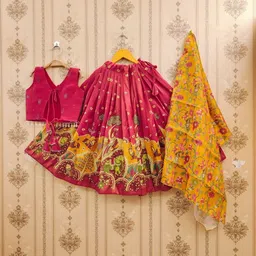 Sangria Girls Printed V-Neck Flared Lehenga Choli With Dupatta-picture-41