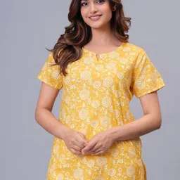 GREYSHADE Women Yellow Pure Cotton Printed Night suit-picture-10