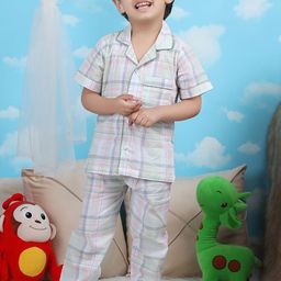 Polka Tots Boys Checked Pure Cotton Night suit-picture-4