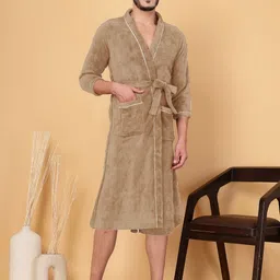 FABINALIV Cotton Three Quarter Sleeve Bath Robe With Waist Belt image 1