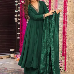 KALINI Women Embroidered Regular Thread Work Kurta with Palazzos & Dupatta image 2