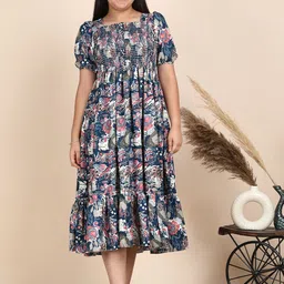STARWORD Floral Print Smocked Puff Sleeve Fit & Flare Midi Dress-image-63