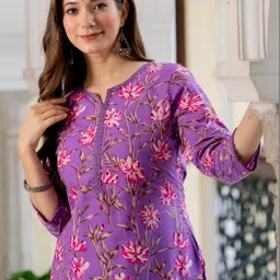 PRISCA Women Floral Printed Regular Pure Cotton Kurta with Trousers-picture-31