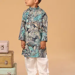 The Mini Trunk Boys Floral Printed Mandarin Collar Regular Kurta with Trousers image 2