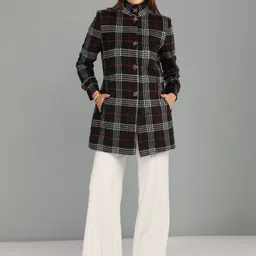 Roadster Women Checked Polyester Regular Fit Trench Coat image 5