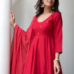 KALINI Women Solid Viscose Rayon Kurta Sets With Dupatta image 4