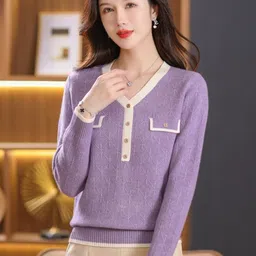 StyleCast Women Cashmere Solid Long Sleeves V-Neck Pullover Sweaters-image-8