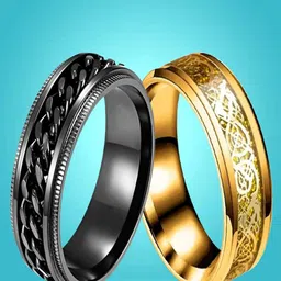 The Roadster Lifestyle Co Men's Gold & Rhodium Plated Dragon Spinner Design Finger Ring image 3