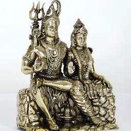 Exotic India Gold-Toned Shiva Parvati Brass Religious Figurine Showpiece-image-12