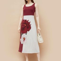 CODE by Lifestyle Floral Print Shoulder Straps Colourblocked Fit & Flare Midi Dress-picture-11