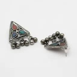 Moedbuille Silver-Plated Stone & Ghungroo-Studded Oxidised Jewellery Set image 2