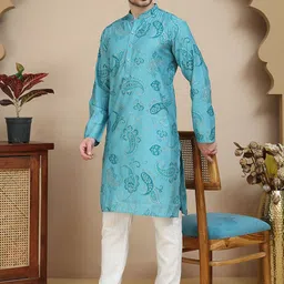 Jompers Paisley Printed Mandarin Collar Straight Kurta With Pyjamas-picture-39