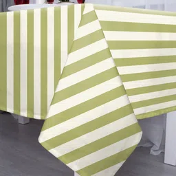 CASABLEU Premium Spring Green 2 Pieces Striped Printed Rectangle 6-Seater Table Covers image 2