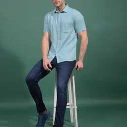 Crimsoune Club Men Classic Fit Textured Spread Collar Cotton Casual Shirt-picture-34