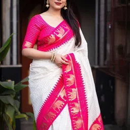 Freezeit Ethnic Motifs Zari Woven Design Banarasi Saree With Blouse Piece image 2