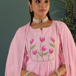 Indo Era Women Floral Embroidered Panelled Thread Work Pure Cotton Kurta with Trousers & With Dupatta-picture-35