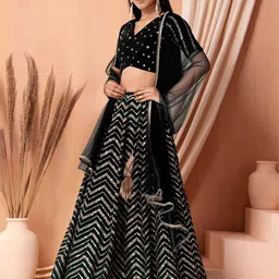 FABPIXEL Embroidered Sequinned Semi-Stitched Lehenga & Unstitched Blouse With Dupatta-picture-36