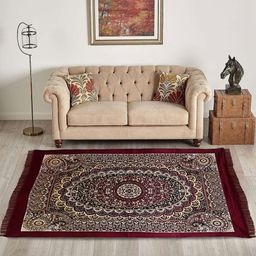 RUBOXA Maroon Ethnic Motifs Printed Anti-Skid Velvet Carpet-picture-45