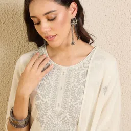 Indo Era Women Ethnic Motifs Embroidered Regular Thread Work Pure Cotton Kurta with Trousers & With Dupatta-picture-39