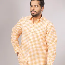 Sizeupp Men Comfort Spread Collar Gingham Checked Cotton Casual Shirt-picture-31