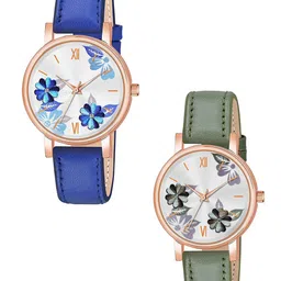 Gopal Shopcart Women Pack of 2 Printed Round Dial Analogue Watch C36RG BLU GRE Fosil L-picture-12