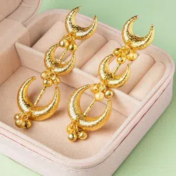 Niscka Gold-Plated Ghungroo Beaded Crescent Shaped Drop Earrings-picture-33