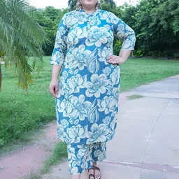 SINSINI Women Plus Size Floral Printed Cotton Kurta with Trousers-picture-8