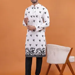 TABARD Floral Embroidered Mandarin Collar Thread Work Pure Cotton Straight Kurta-picture-37