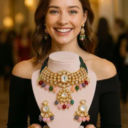 TJC Gold-Plated Kundan -Studded Jewellery Set image 4