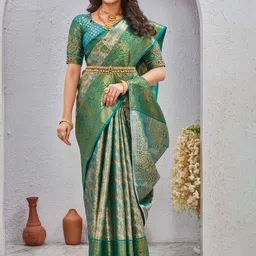 Tankori Floral Aari Work Silk Blend Fusion Dharmavaram Saree-picture-16