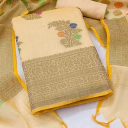 HERE&NOW Jacquard Floral Woven Design Banarasi Unstitched Dress Material-picture-28