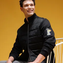 HERE&NOW Mock Collar Padded-Front Tailored Jacket with Patchwork Detail-picture-17