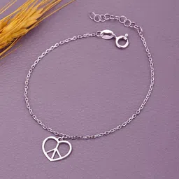 VANBELLE 925 Sterling Silver Rhodium Plated Love & Peace Charm Bracelet-image-53