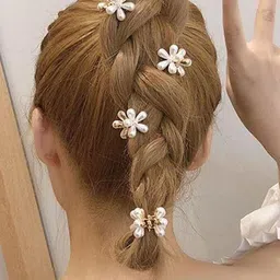 DailyObjects Women Set of 5 Pearls Hair Claw Golden Finshing Mini Clutchers image 5