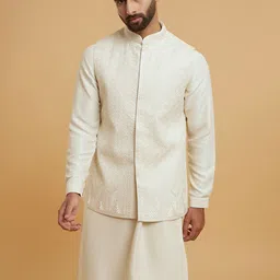 Twamev Men Regular Thread Work Kurta with Churidar With Nehru Jacket image 3
