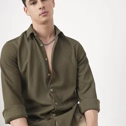 VASTRADO Men Olive Textured Shirt-image-6