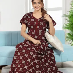 CINCO Women Ethnic Motifs Printed Round Neck Maxi Nightdress-image-96