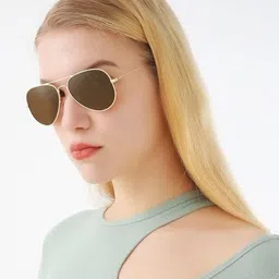 SPADEACES Unisex Oversized Sunglasses with UV Protected Lens Gold Black Glass Aviator image 5