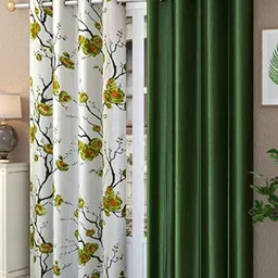 Galaxy Home Decor Green & White 2 Pieces Floral Printed Long Door Curtains-picture-26