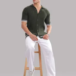 OUTLAWS Self Design Spread Collar Pure Cotton Shirt image 4