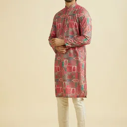 Manyavar Geometric Printed Mandarin Collar Straight Kurta With Trouser image 4