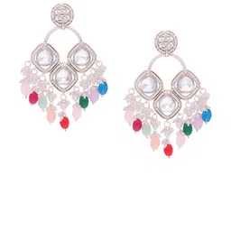 MEIRA JEWELLERY Gold-Plated Artificial Stones Studded & Beaded Geometric Drop Earrings-picture-12