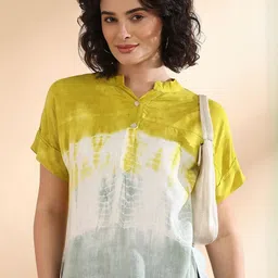 Chandbaali Women Tie and Dye Dyed Mandarin Collar Top image 5